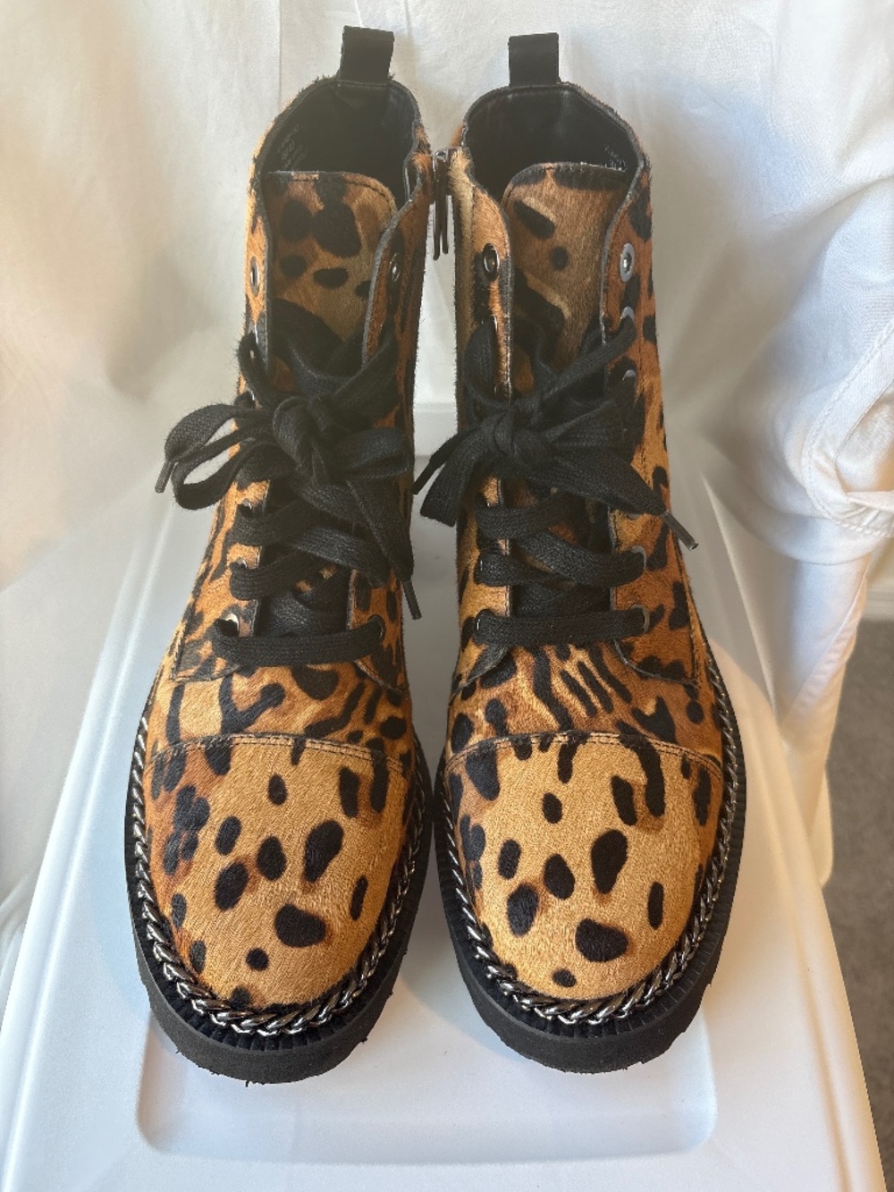Vince Camuto Calf Skin Animal Print Combat Boots